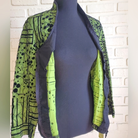 Cartisse Zipper Blouse Jacket Black & Green Mesh Unique Retro Size Large - Picture 10 of 13